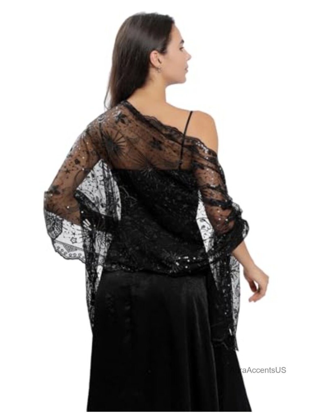 Sequin Fringed Evening Wrap Shawl Bridal Cape 1920s Gatsby Scarf